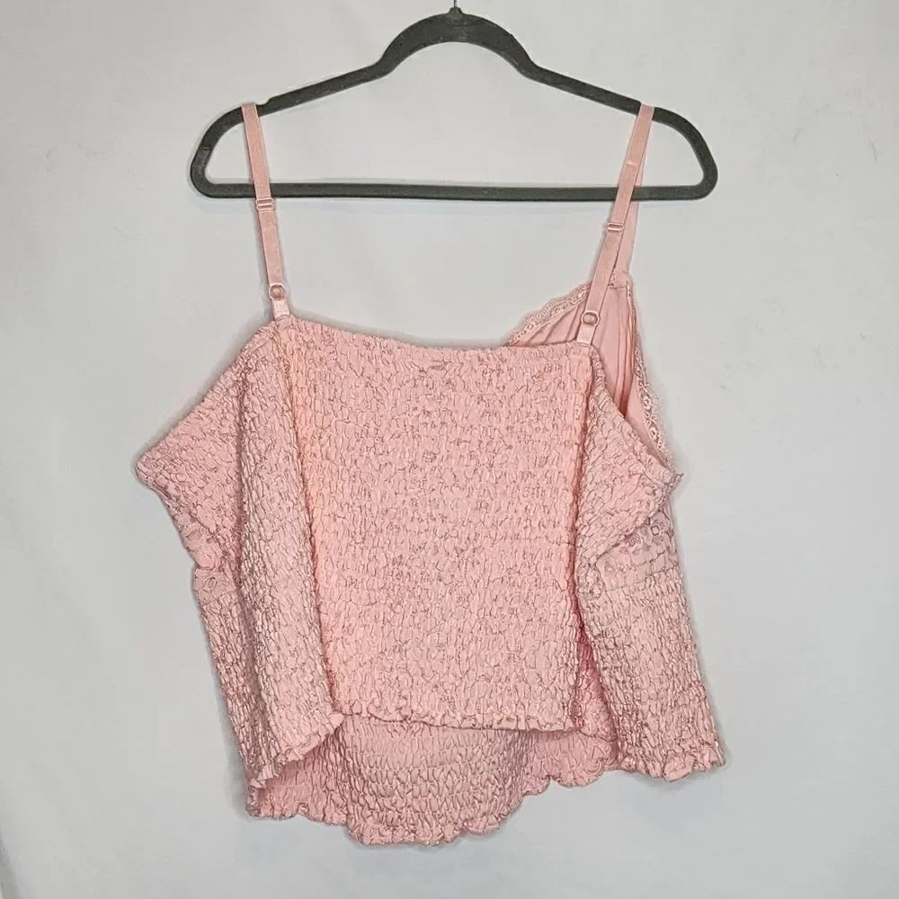 5X 28W Torrid Impatient Pink Lace Crop Top Smocked Square Neck Tank Adjustable - Picture 6 of 7